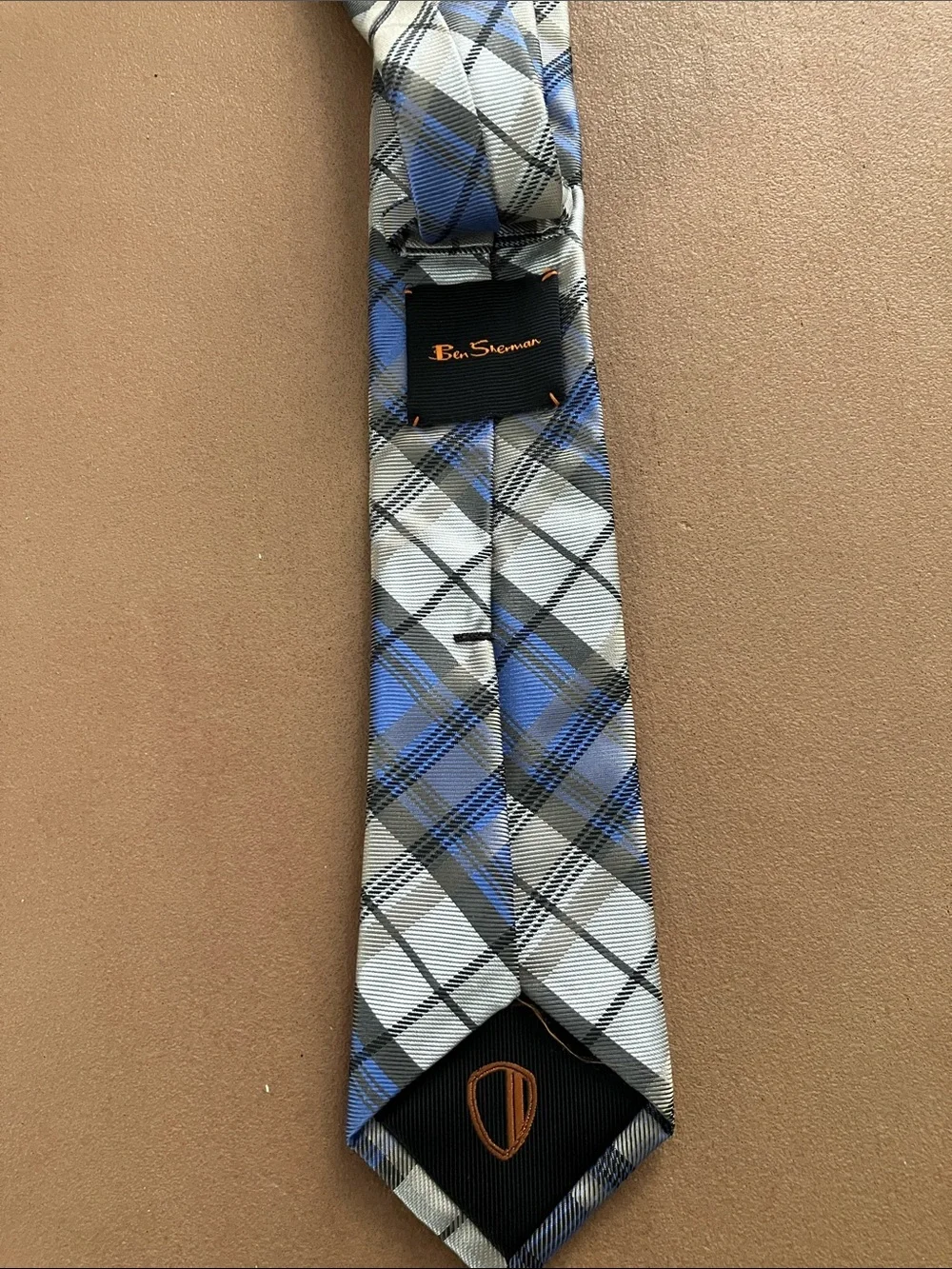 Ben Sherman Blue and Gray Plaid Silk Tie